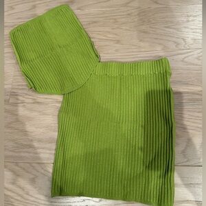 Matching green tube top and skirt set